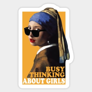 Busy Thinking About Girls - Girl with A Pearl Ring Parody Sticker